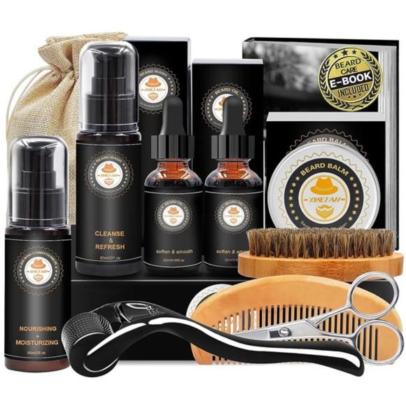 Beard Grooming Kit w/Beard Conditioner Beard Oil Beard Balm Beard Brush + More